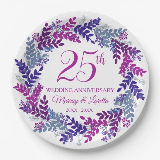 Elegante Roze Krans 25e Jubileum Party Papieren Bordje (Voorkant)