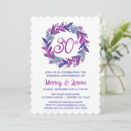 Elegante Roze Krans 30ste bruiloft Jubileum Kaart (Staand voorkant)