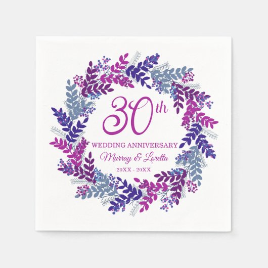 Elegante Roze Krans 30ste bruiloft Jubileum Servet (Voorkant)