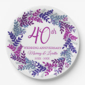 Elegante Roze Krans 40e Jubileum Party Papieren Bordje (Voorkant)