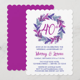 Elegante Roze Krans 40ste bruiloft Jubileum Kaart