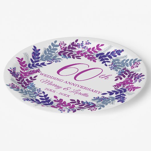 Elegante Roze Krans 60e Jubileum Party Papieren Bordje (Gekanteld)