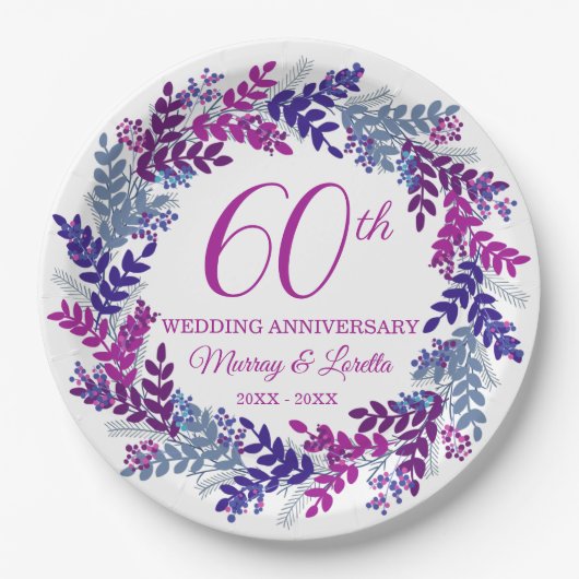 Elegante Roze Krans 60e Jubileum Party Papieren Bordje (Voorkant)