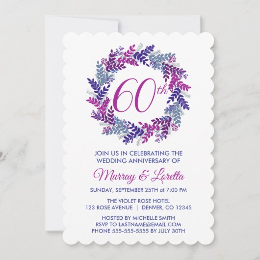 Elegante Roze Krans 60ste bruiloft Jubileum Kaart (Voorkant)