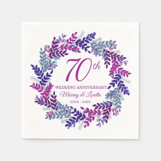 Elegante Roze Krans 70e Jubileum Party Servetten (Voorkant)