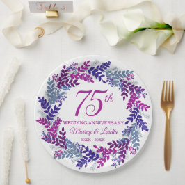 Elegante Roze Krans 75-jarig Jubileumfeest Papieren Bordje