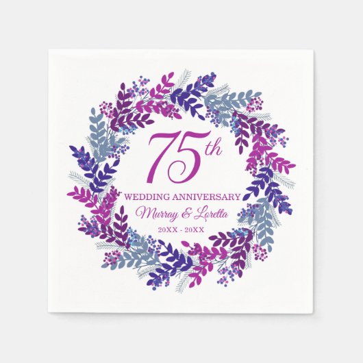 Elegante Roze Krans 75e Jubileum Servet (Voorkant)