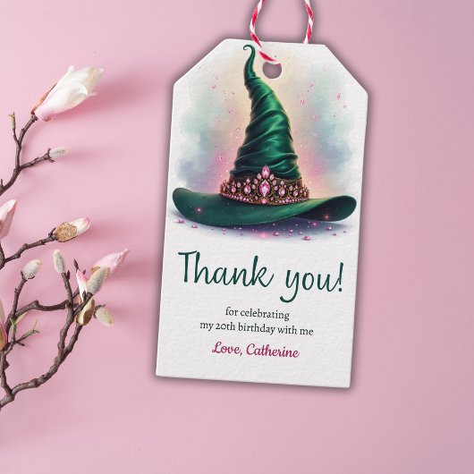 Elegante roze kroon groene heks Pet verjaardag Cadeaulabel