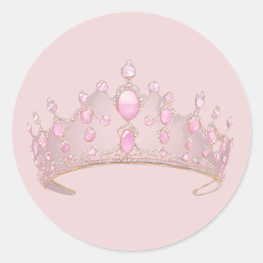 Elegante Roze Kroon Kunst met Edelstenen Ronde Sticker (Voorkant)