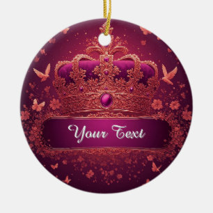 Elegante Roze Kroon Met Gouden Accenten Keramisch Ornament