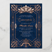 Elegante roze kroon Tiara Quinceanera Folie Uitnodiging (Voorkant)