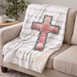 Elegante Roze Kruis Bijbeltekst Christelijk Sherpa Deken