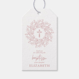 Elegante Roze Kruis Meisje Doop Favor Cadeaulabel