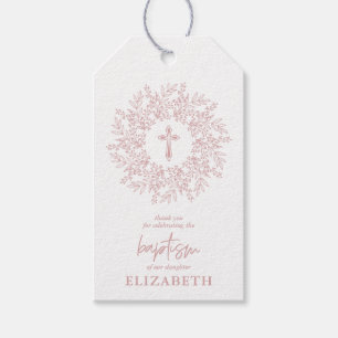 Elegante Roze Kruis Meisje Doop Favor Cadeaulabel