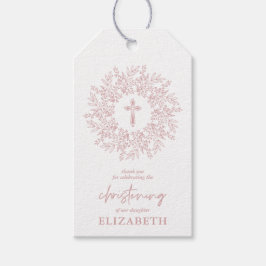 Elegante Roze Kruis Meisje Doop Favor Cadeaulabel