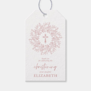 Elegante Roze Kruis Meisje Doop Favor Cadeaulabel