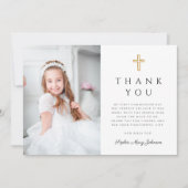 Elegante Roze Kruis Meisje Foto Eerste Communie Bedankkaart (Voorkant)