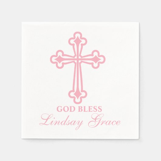 Elegante roze kruisdoop gepersonaliseerd servet (Voorkant)