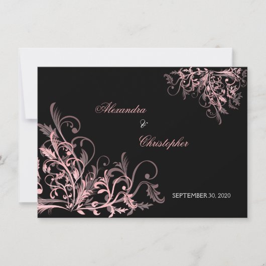 Elegante Roze Krullen Save the Date Aankondiging (Voorkant)