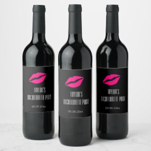 Elegante Roze Kus Bruidsfeest Fles Wijn Etiket