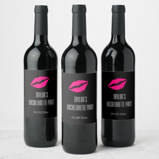 Elegante Roze Kus Bruidsfeest Fles Wijn Etiket (Flessen)