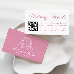 Elegante Roze Kwarts Kam Wedding Website QR Code Informatiekaartje