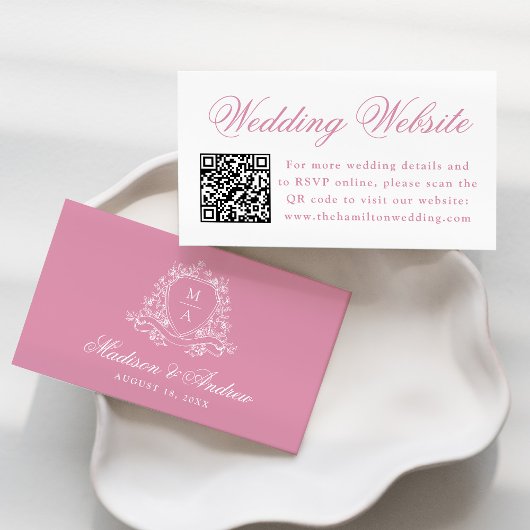 Elegante Roze Kwarts Kam Wedding Website QR Code Informatiekaartje