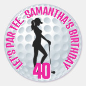 Elegante Roze Lady Golfer Ronde Sticker (Voorkant)
