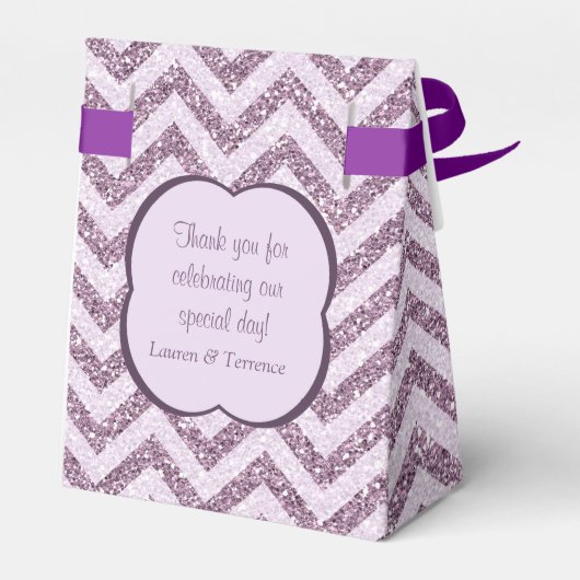 Elegante Roze Lavendel Faux Glitter Chevron Bedankdoosjes (Achterkant)