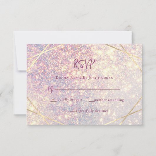 Elegante roze lavendel glitter sparkle bruiloft RSVP kaartje (Voorkant)