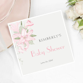 Elegante roze lelie groene bladeren Baby shower Servet