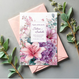 Elegante Roze Lelie Paarse Hortensia Sering Kaart