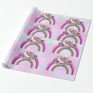 Elegante roze lelie roos gouden bloemenregenboog cadeaupapier