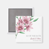 Elegante Roze Lelie Trouw Save the Date Magneet (Voorkant / Achterkant)