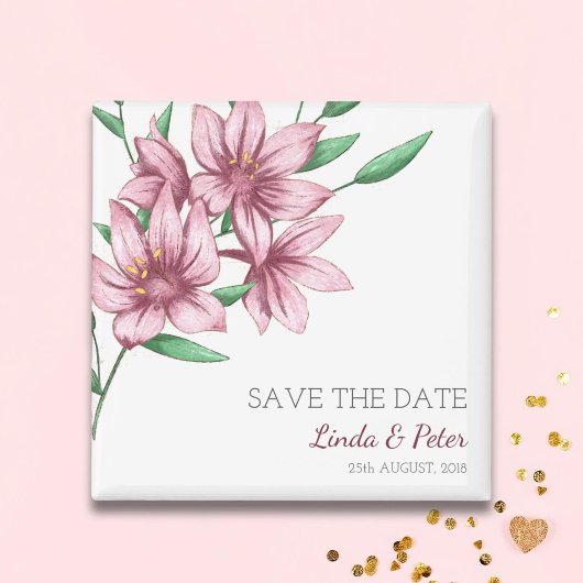 Elegante Roze Lelie Trouw Save the Date Magneet