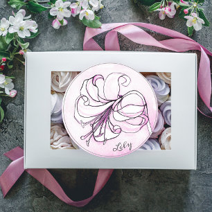Elegante Roze Lelie Waterverf Persoonlijke Naam Ronde Sticker