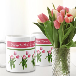 Elegante roze lente tulp Happy Moederdag Koffiemok