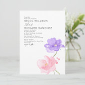 Elegante Roze & Lila Bloemige Bruiloft Kaart (Staand voorkant)