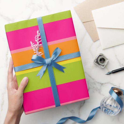 Elegante roze, Limoen, Oranje en gele leuke strepe Cadeaupapier (Geschenken)
