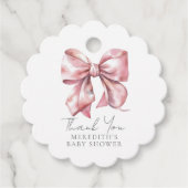 Elegante roze lint baby shower bedankjes labels (Voorkant)