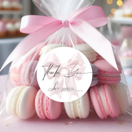 Elegante Roze Lint Bedankt Ronde Sticker