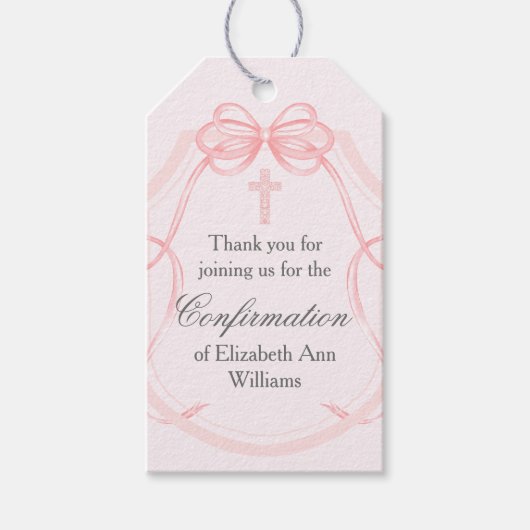 Elegante roze lint boog bevestiging cadeaulabel (Voorkant)
