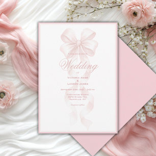 Elegante Roze Lint Boog Trouw Uitnodiging