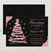 Elegante Roze Lint Boom Kerstfeest Kaart (Voorkant / Achterkant)
