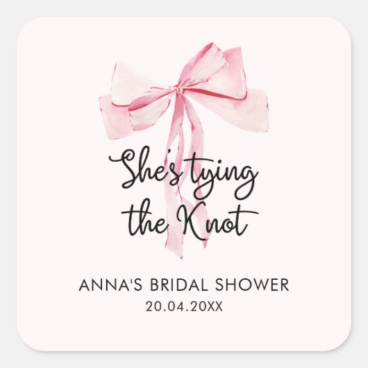 Elegante Roze Lint Bruiloftsfeest Vierkante Sticker (Voorkant)
