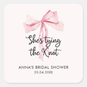 Elegante Roze Lint Bruiloftsfeest Vierkante Sticker
