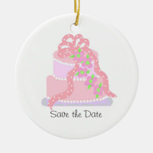 Elegante Roze Lint Cake Save the Date Keramisch Ornament