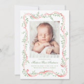 Elegante Roze Lint Groene Foto Geboorte Aankondiging (Voorkant)