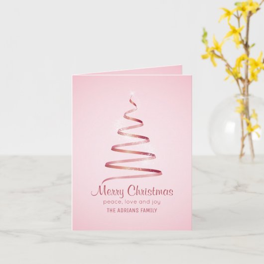 Elegante roze lint kerstboom  kaart (Gele Bloem)