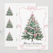 Elegante Roze Lint Kerstboom Kaart (Voorkant / Achterkant)